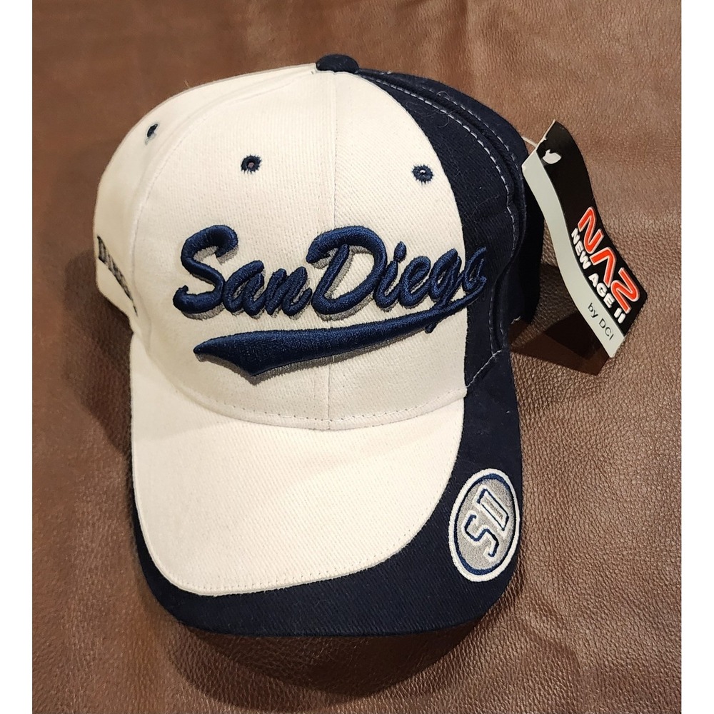 San Diego Script Hat White Navy Adjustable Strapback Cap NEW With Tags